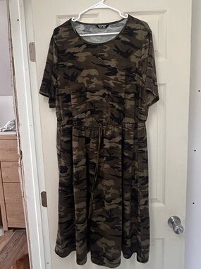 BloomChic Camouflage Midi Dress in Olive and Gray